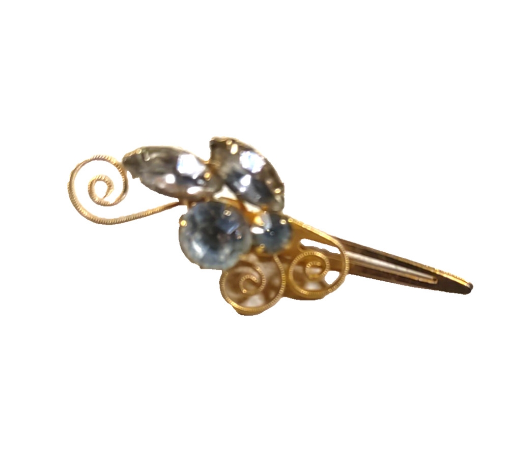 Hairclip Blue Ice Rhinestone Gold Tone Hair Bun Accessory Japan